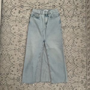 & other stories long frayed edge denim skirt
